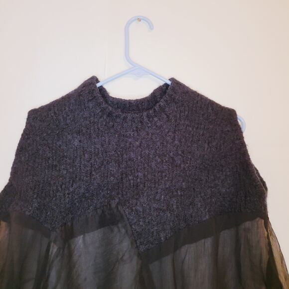 Izzue womens black wool and chiffon distressed modern goth poncho sweater XS - Picture 4 of 8